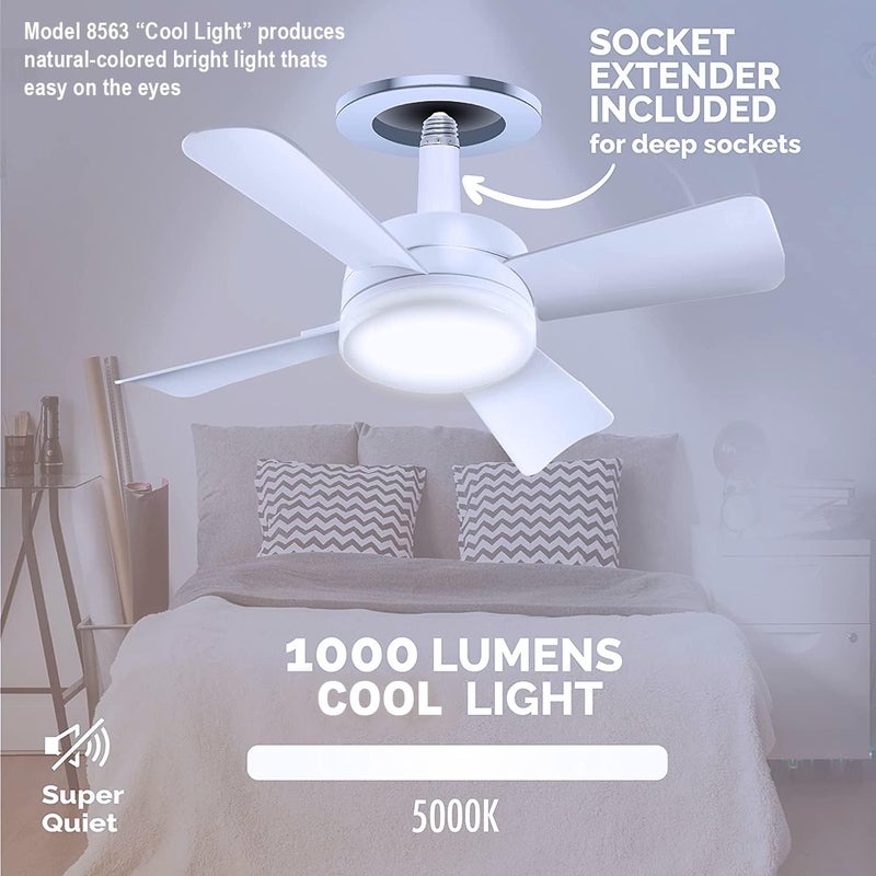 BELLHOWELL Socket Breeze Modern Ceiling Fans with LED Lights, 10" LED E26/E27 Screw Base Mini Light Socket Fan with Cord for Bedroom, Living Room, Kitchen, Balcony - Image 3